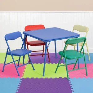 Kids 5 Piece Set Folding Square Table and Chairs Set-Children’s Activity-Table & Chair