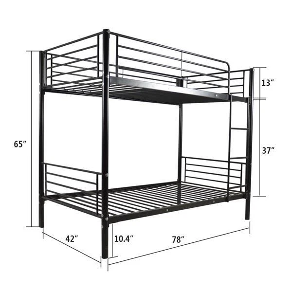 Metal Bunk Beds Frame over Twin Ladder Kids Adult Children Bedroom Black-White