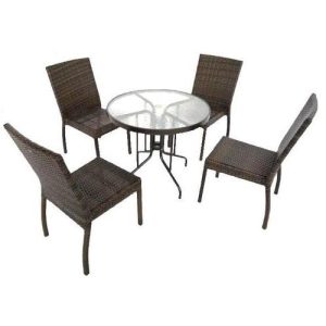 32 inches Outdoor Patio Table + 4 Rattan Chairs