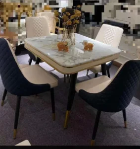 4 Seater Marble Dining Set - Black and White