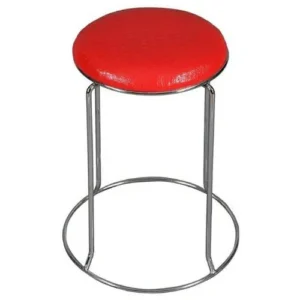Round Chrome PU Leather Top Stool Red