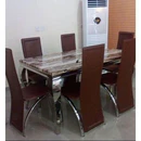 Dining Marble Top Table With 6 Sitting Chairs Brown, Black, Cream, Brown & White Mix