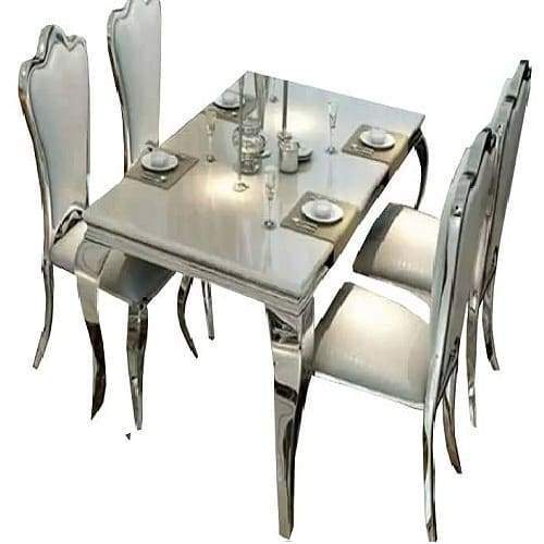 Marble Top 6 Seater Dining Set brown and Silver - Image 2