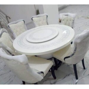 6 Seater Marble Dining Set – White and Gold